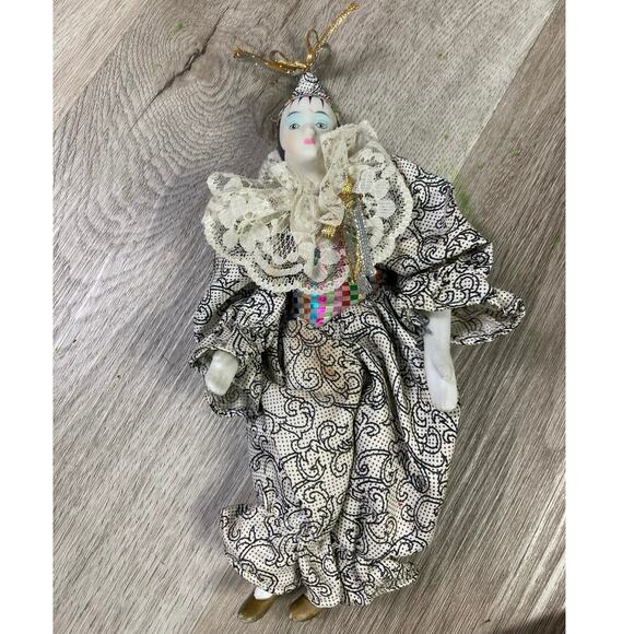 Vintage Harlequin Porcelain Clown Doll 10in Hand Painted Figurine with Stand - Picture 1 of 10